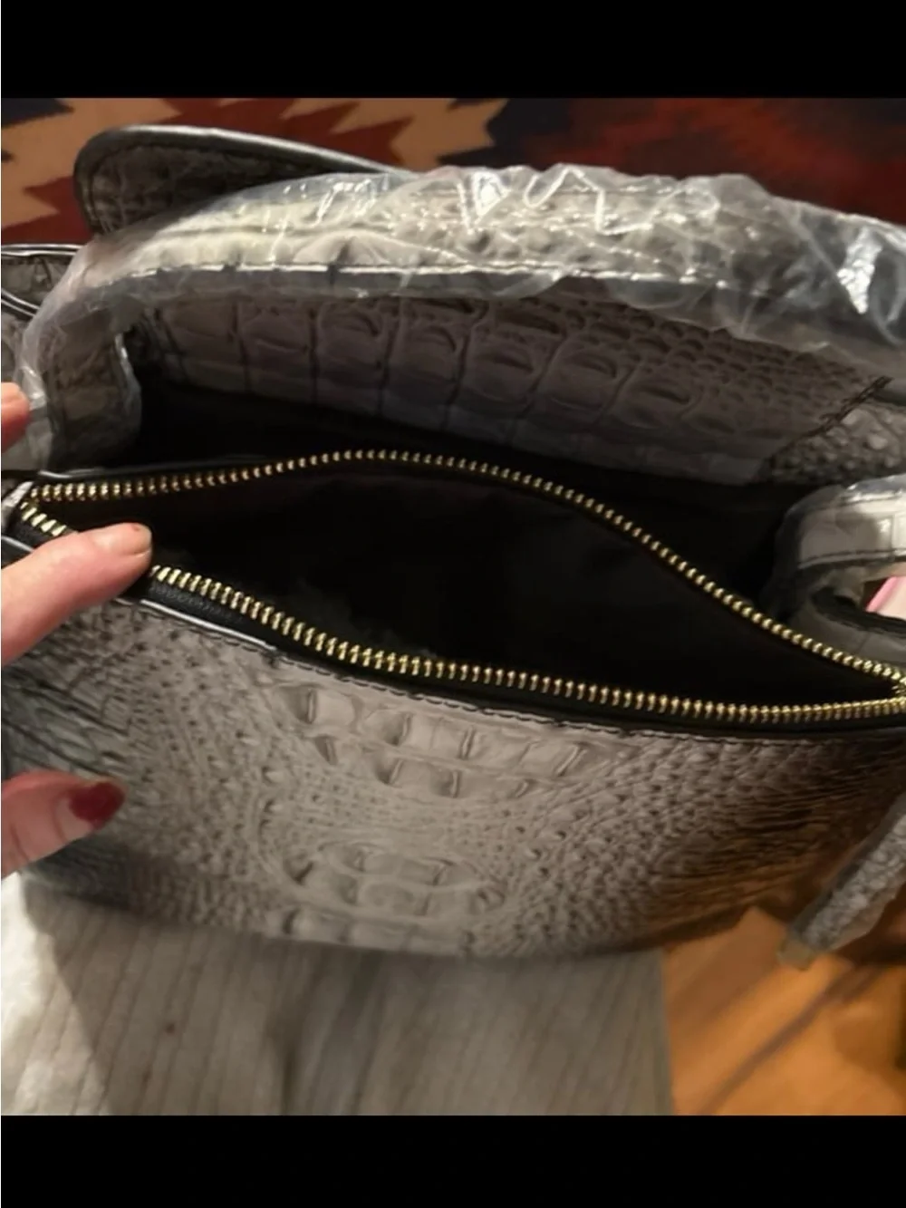 Black Croc-Embossed Women's Bag